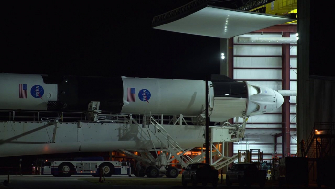 A SpaceX Falcon 9 rocket with the company's Crew Dragon spacecraft onboard is seen | nasa, space, starlink, rocket star, rocket, satellite, iss, blue origin, isro, space force, spacex launch, yuri gagarin, katherine johnson, starlink internet, spacex star