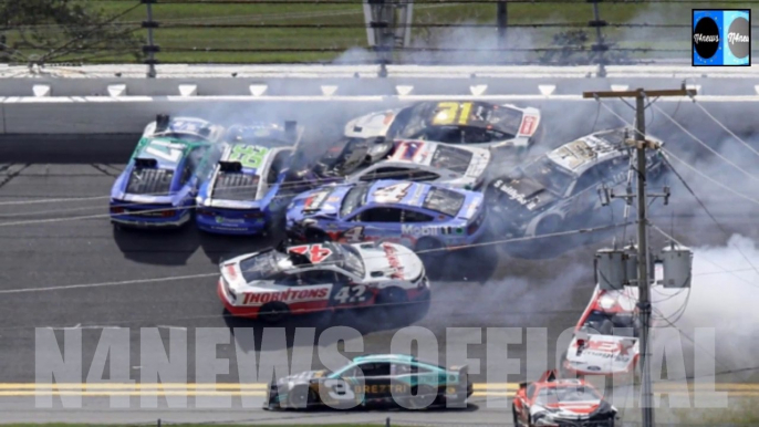 Watch Shocking Moment almost EVERY Car is Wiped Out in Huge Nascar Crash during Rainstorm in Daytona