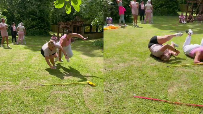 'No injuries, but lots of laughs!' Women hilariously fall during three-legged race