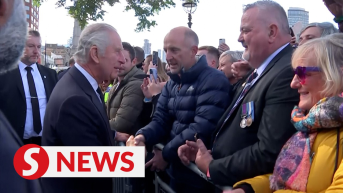 King Charles and Prince William greet queueing mourners