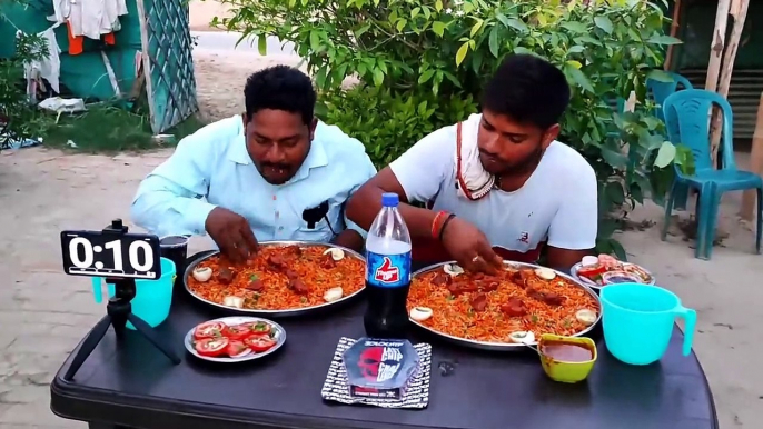 5 kg chicken biryani eating challenging video. loser eating Jolo chips. spicy chicken biryani eating