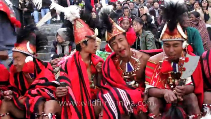 Funny Konyak boys dressed in Naga attire and dancing to Mamma Mia!