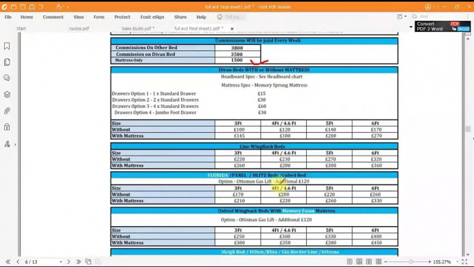 Divan Bed Price sheets and commission Sheets June 2022 By Ehtisham.