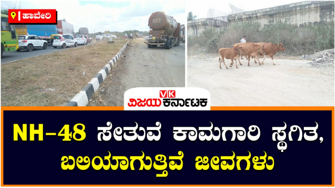 ಹಾವೇರಿ--NH-48 ಸೇತುವೆ ಕಾಮಗಾರಿ ಸ್ಥಗಿತ, ಬಲಿಯಾಗುತ್ತಿವೆ ಜೀವಗಳು