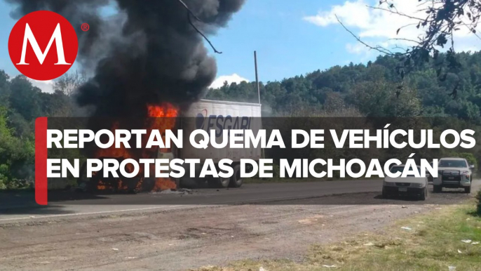 Detienen a supuestos normalistas que incendiaban camión en Michoacán