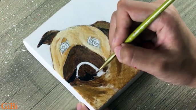 Art painting modern - Acrylic painting lesson for a small canvas of "Baby Bulldog"