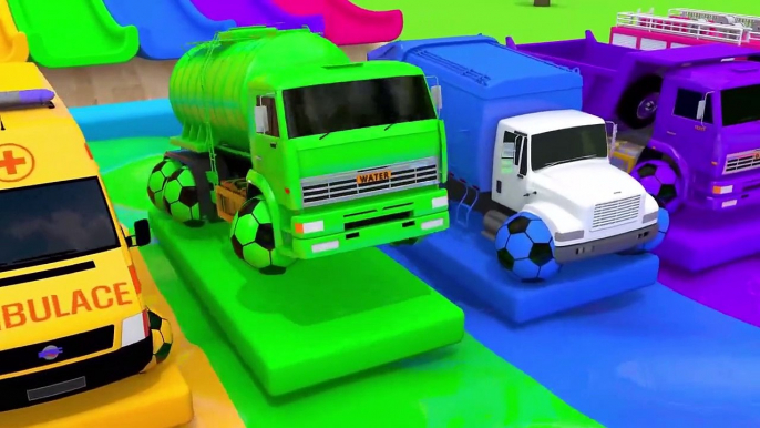 Learn Colors with 7 Street Vehicles and Soccer Ball Flying Toy Cars Pretend Play for Kids