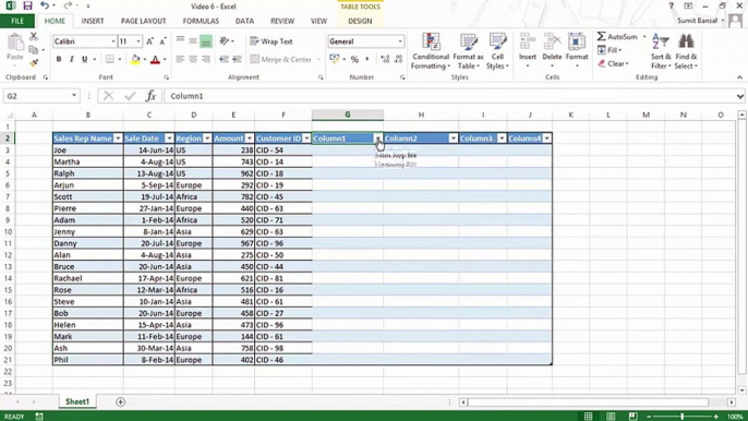 Advance Excel Lesson 6  - Excel Tables Overview