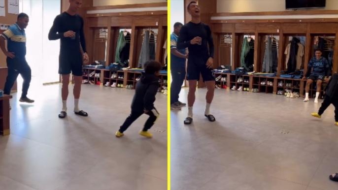 Un jeune supporteur imite Cristiano Ronaldo sous les yeux du joueur de foot...