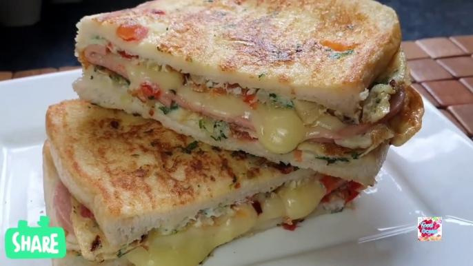 Cheese Egg Toast Breakfast Recipe  One Pan Egg Toast  Omelette Sandwich  Food Ocean