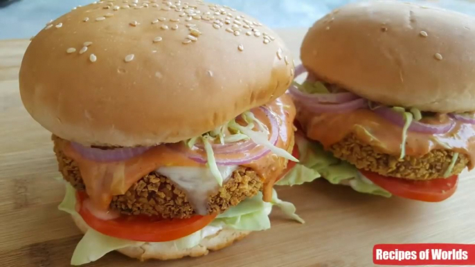 Crispy Chicken Burger Recipe ,Homemade Chicken Burger Recipe