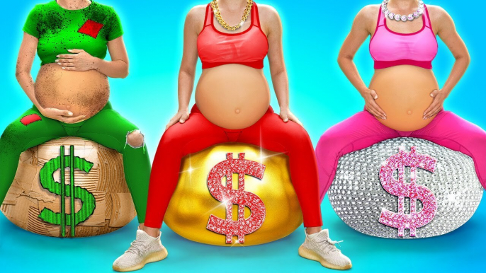 RICH VS BROKE VS MEGA RICH PREGNANT || Giga Expensive vs Cheap Hacks for Future Parents by 123 GO!