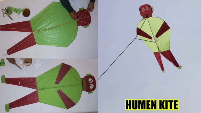 Step by Step Easy Kite making human shaped at home with kite flying test - best kites for kids