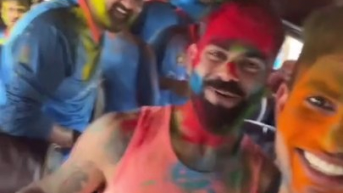 Virat Kohli and Indian team celebrating Holi in own swag ❤️