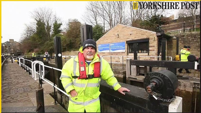 Spring clean time at the UK's deepest single lock, the Tuel Lane Lock at Sowerby Bridge