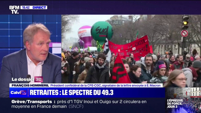 Selon François Hommeril, la CFE-CGC "continuera le combat" si la réforme des retraites est adoptée avec le 49.3