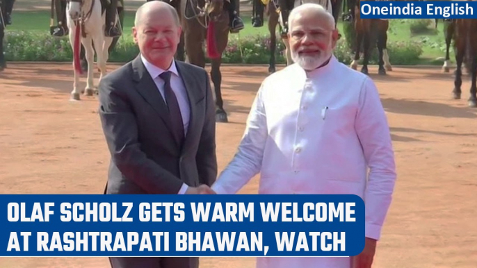 German Chancellor Olaf Scholz visits India, gets warm welcome at Rashtrapati Bhawan | Oneindia News