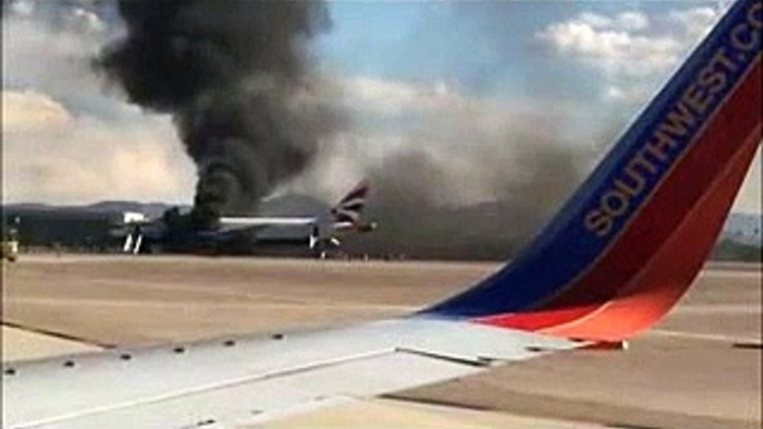 British Airways plane catches fire at Las Vegas airport. RAW FOOTAGE