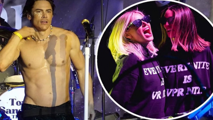 Shirtless Tom Sandoval performs with his cover band amid Scandoval fallout .. "Vanderpump Rules" star Tom Sandoval sang shirtless while performing with cover band, Tom Sandoval & the Most Extras amid the backlash from Scandoval.