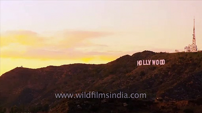 Sunset over Hollywood sign in LA_ time lapse