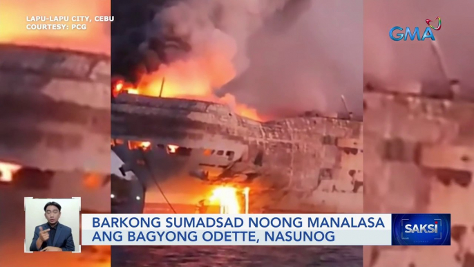 Barkong sumadsad noong manalasa ang Bagyong Odette, nasunog | Saksi