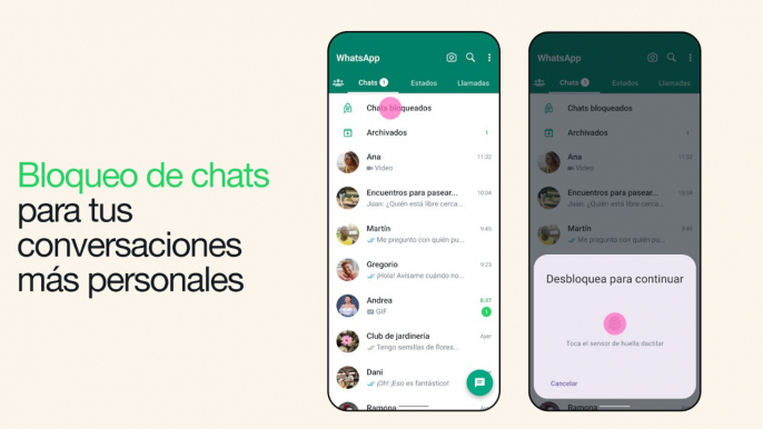 WhatsApp introduce el bloqueo de chats, que protege el acceso a las conversaciones con contraseña