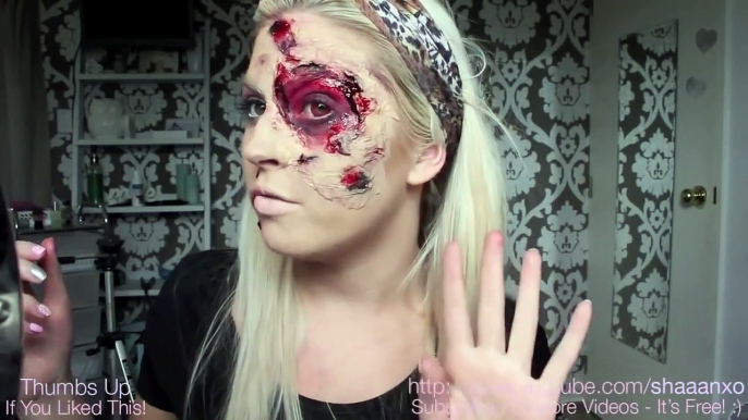 Makeup halloween tutorial   Burnt & Bloody SFX Makeup   Liquid Latex 720p