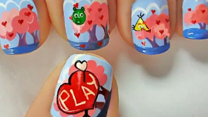 Angry Birds - Valentines Day Heart Nail Art Tutorial - Valentines Day Nails for Valentines Day Nail Art Valentines Day nail designs