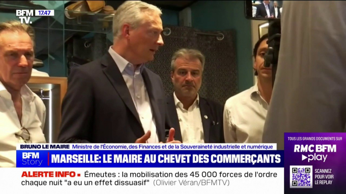 "Aucun commerçant de France ne devrait avoir peur": Bruno Le Maire à la rencontre de commerçants touchés par les émeutes à Marseille