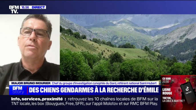 Recherche d'Émile: "Un chien bien entraîné peut pister environ 3 ou 4 kilomètres" explique le major Bruno Mourier, chef du groupe d'investigation cynophile du Gard