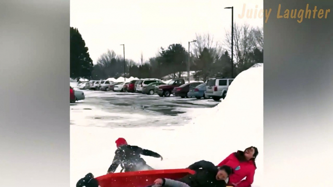 Snowy Adventure Turns into Hilarious Pile-Up: Friends' Sled Run Gone Wrong!