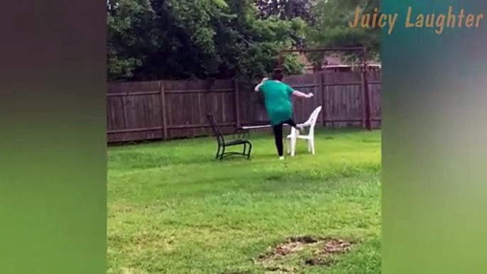 Hilarious Lawn Chair Jump Fail: Backyard Fun Gone Wrong!
