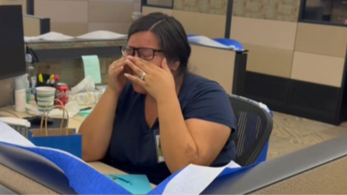 Woman overwhelmed with tears of joy after kindhearted coworkers assemble to throw her a surprise baby shower