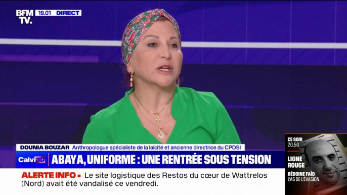 Abaya à l'école: "Avec la loi de 2004, on a contribué à sacraliser le foulard (...) je ne voudrais pas que l'on sacralise l'abaya", indique Dounia Bouzar, anthropologue spécialiste de la laïcité