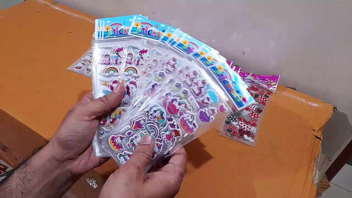 Unboxing and Review of 3D Puffy stickers of unicorn, spiderman, chhota bheem, minion characters