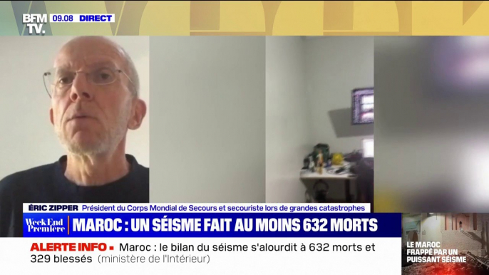 "On est dans une phase de recensement et d'organisation du pays", affirme Éric Zipper, secouriste, après le tremblement au Maroc qui fait au moins 632 morts