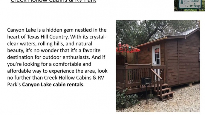 Canyon Lake Cabin Rentals Relax in Style and Comfort at Creek Hollow Cabins & RV Park