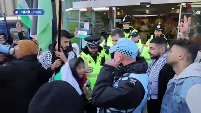 Pro-Palestine protests turn ugly as supporters throw bottles and flares at police in Trafalgar Square while thousands more march in Manchester, Newcastle, Bristol and Glasgow