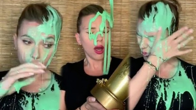 Scarlett Johansson covered in SLIME by husband during MTV Awards speech: 'What the f*ck!'