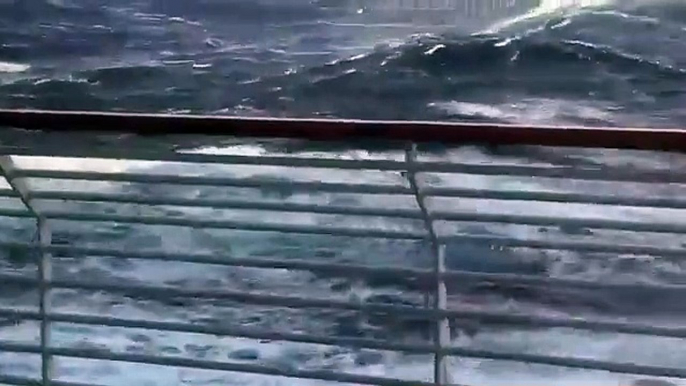 BBC reports "tables were flying" as waves threw people "all up and down the place", say passengers on UK cruise ship 'Spirit of discovery' caught in storm.