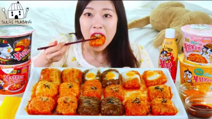 ASMR MUKBANG| Various kinds of Fire noodles warps(Cheese, Tteokbokki, Black bean noodles, Kimchi)