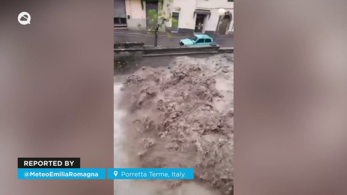 Torrential rains and very severe flooding in PorrettaTerme, Italy