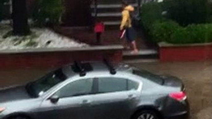 Dedicated Worker Makes Commute In Flooded New York City