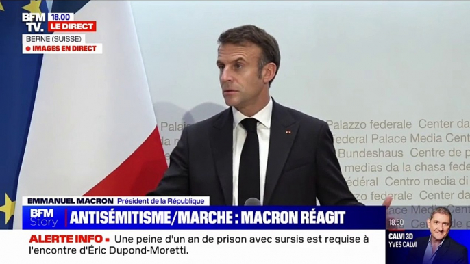Critiqué pour ne pas avoir participé à la marche de dimanche contre l'antisémitisme, Emmanuel Macron répond: "La place d'un président de la République n'est pas d'aller à une marche. Ce débat n'avait pas lieu d'être!"