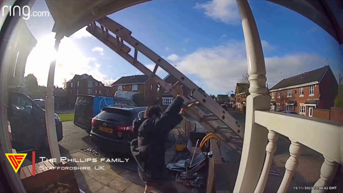 Ladder Fall Caught on Ring Camera | Doorbell Camera Video