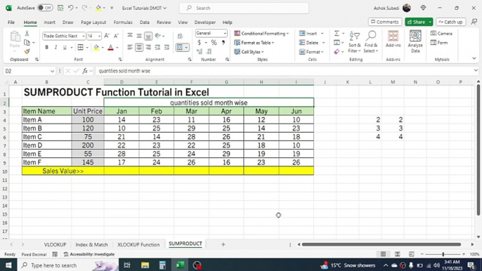 MS Excel SUMPRODUCT Function Tutorial