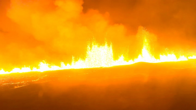 Iceland volcano: Lava spews from mile-long fissure after eruption