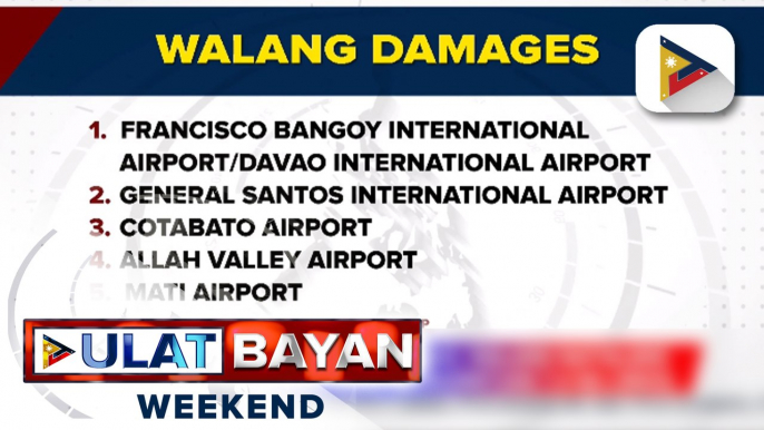 Mga paliparan sa Mindanao, walang naitalang major damages dahil sa magnitude 7.4 na lindol