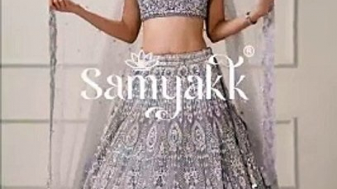 Buy Dusty Lavender Sequins Embroidered Net Exclusive Bridal Lehenga Online | Samyakk