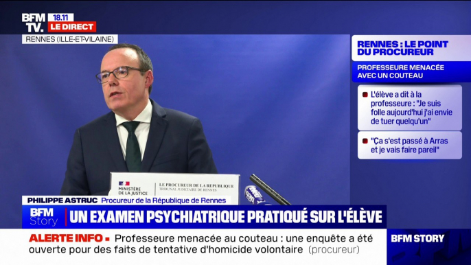 Professeure menacée avec un couteau à Rennes: "La dimension psychologique, voire psychiatrique, de ces faits me paraît dominante dans le passage à l'acte grave de cette mineure", indique le procureur de la République